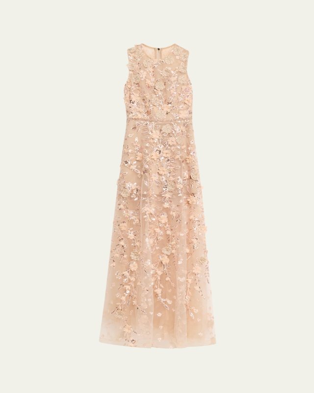 Arielle Floral Embroidered Sleeveless Gown